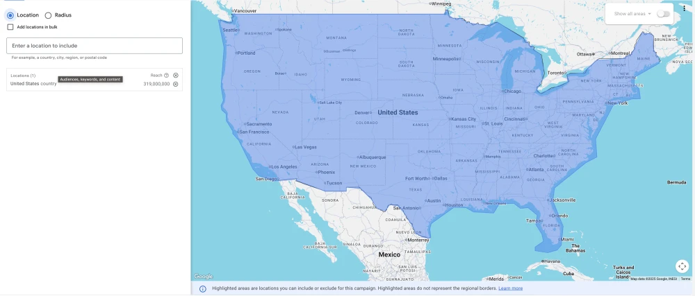 screenshot of campaign locations modification