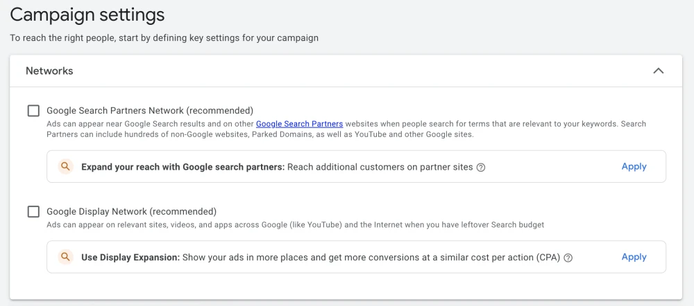 screenshot of campaign networks