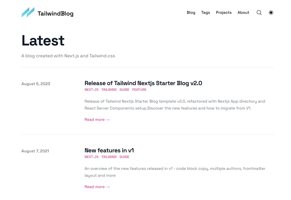 Tailwind Nextjs Blog Screenshot